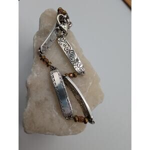 Brighton Silver Tone Scroll Design Bar Bracelet 7.5 Inch with Beads